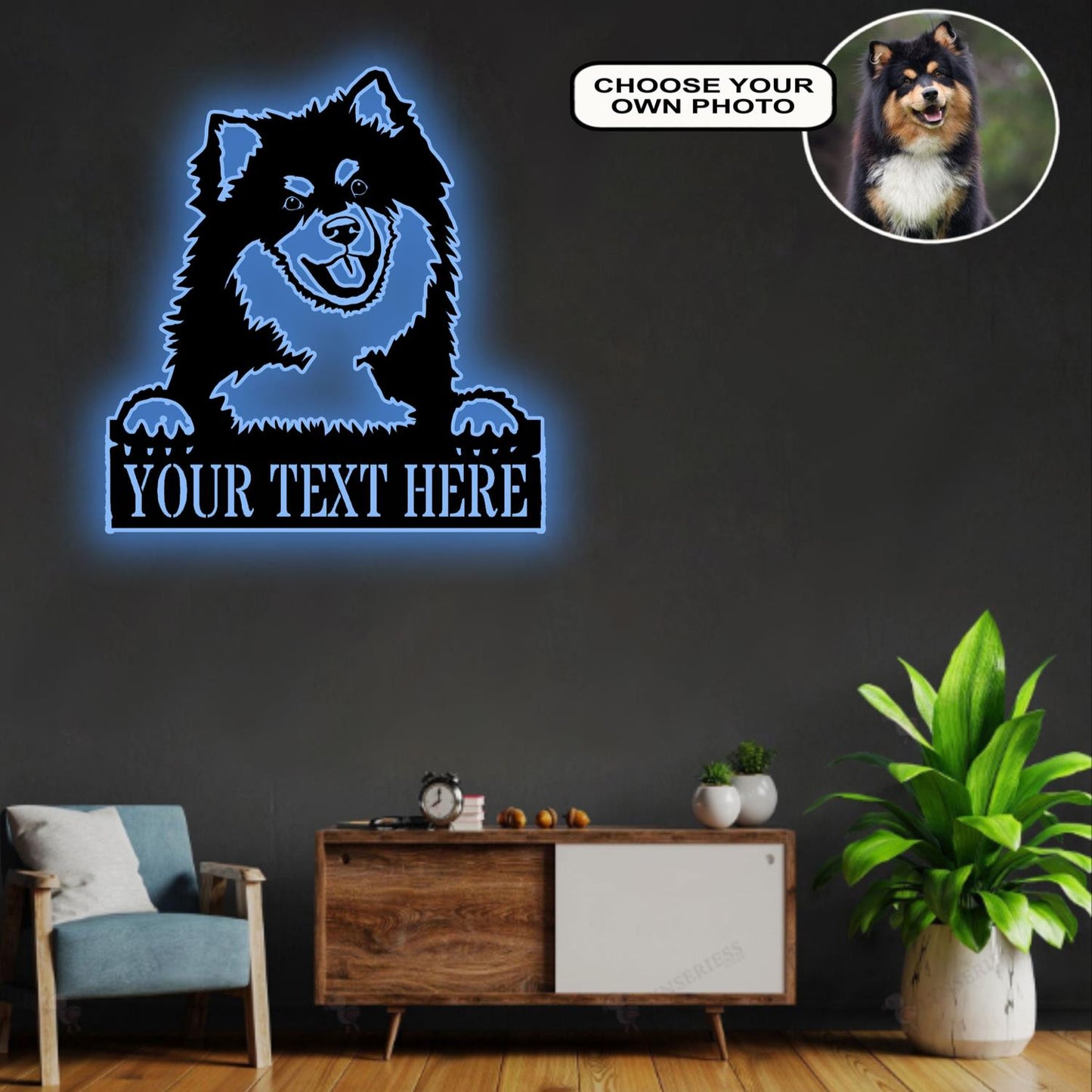 Personalized Finnish lapphund Dog Metal Sign Led Lights Custom Name Photo