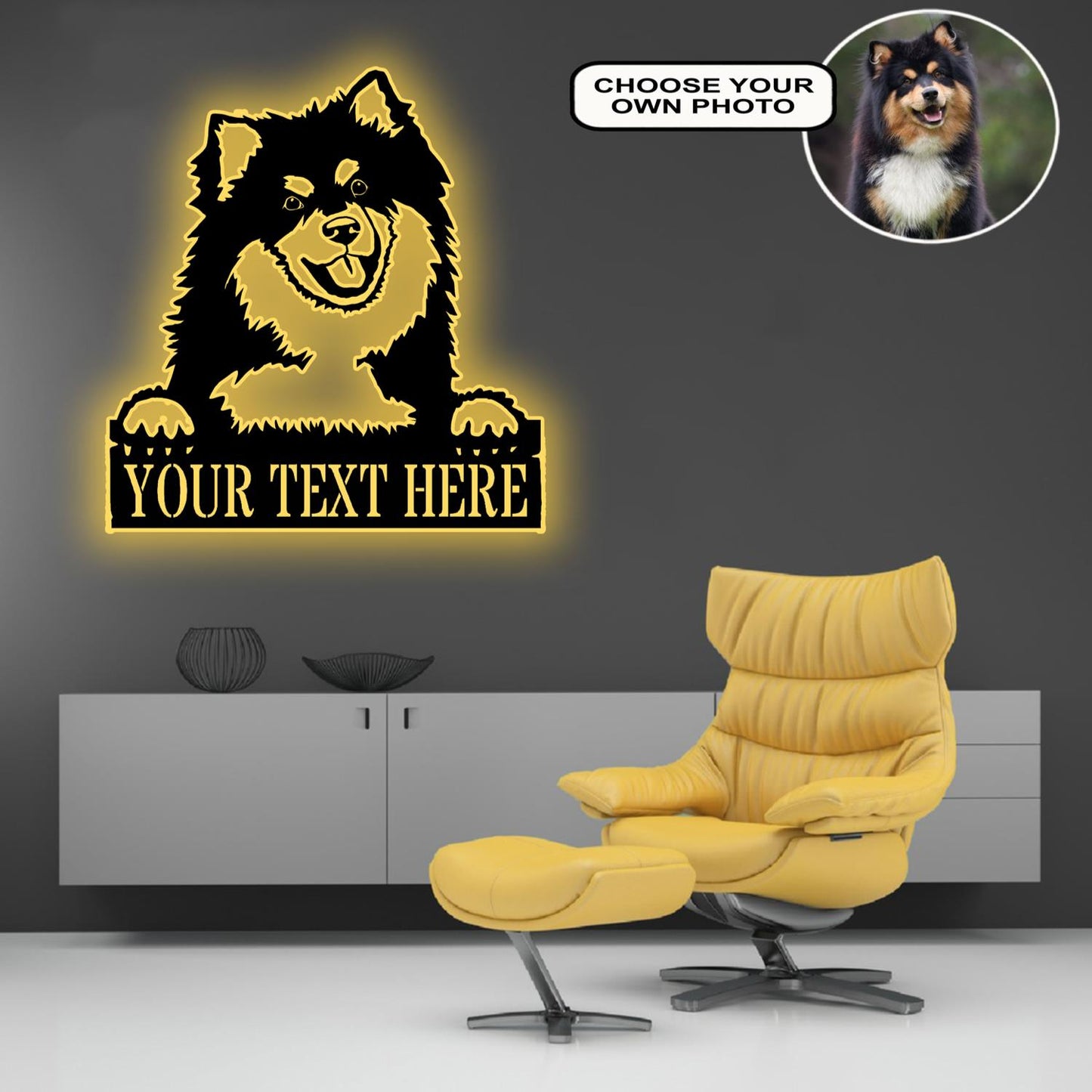 Personalized Finnish lapphund Dog Metal Sign Led Lights Custom Name Photo