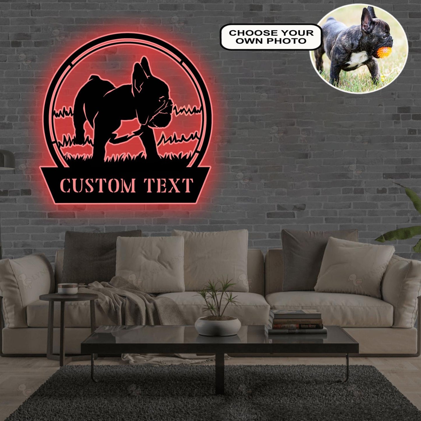 Personalized French Bulldog Dog Metal Sign Led Lights Custom Name Photo