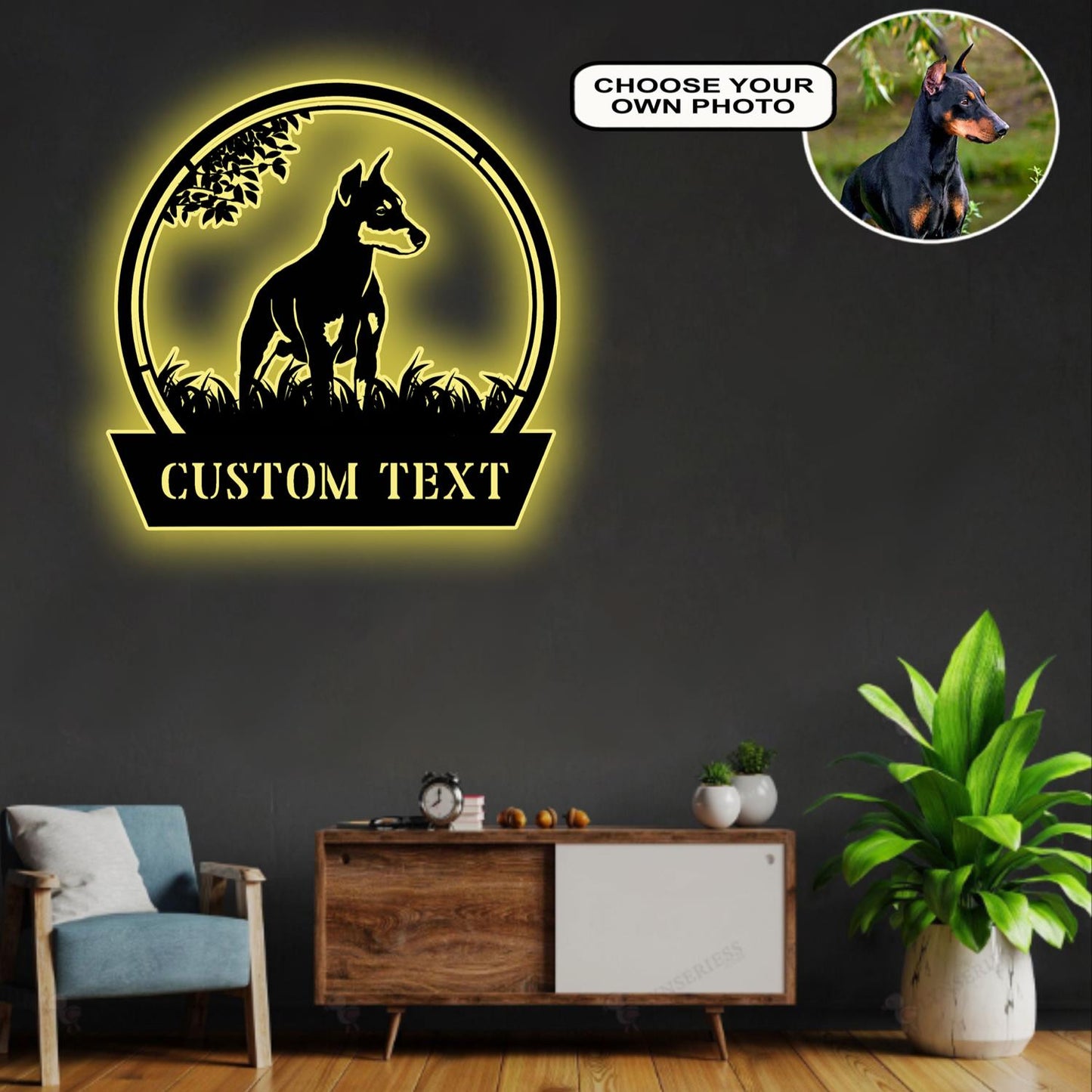 Personalized German pinscher Dog Metal Sign Led Lights Custom Name Photo