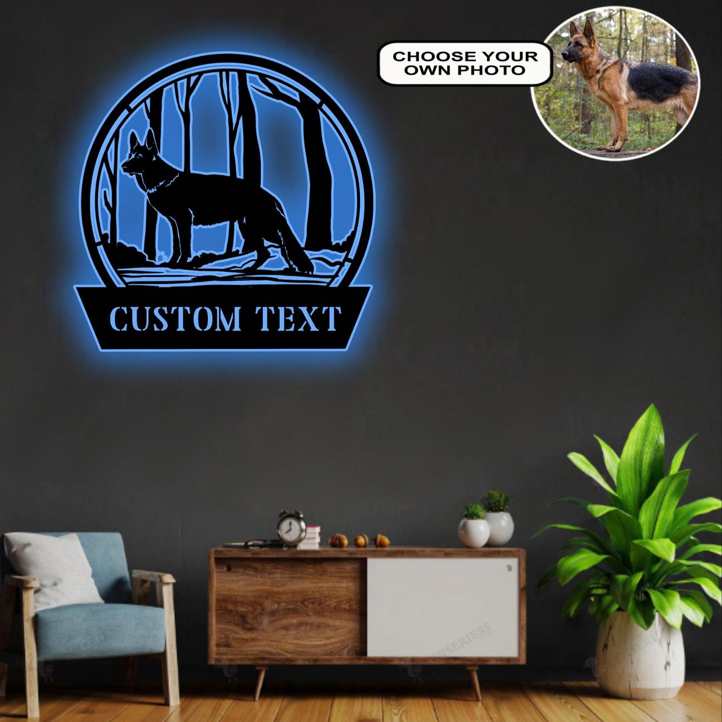 Personalized German Shepherd Dog Metal Sign Led Lights Custom Name Photo