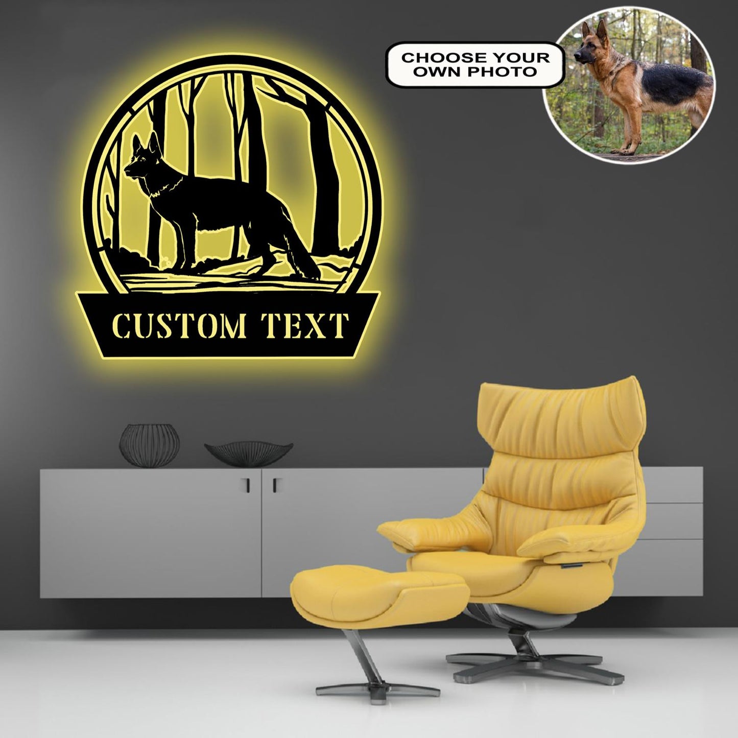Personalized German Shepherd Dog Metal Sign Led Lights Custom Name Photo