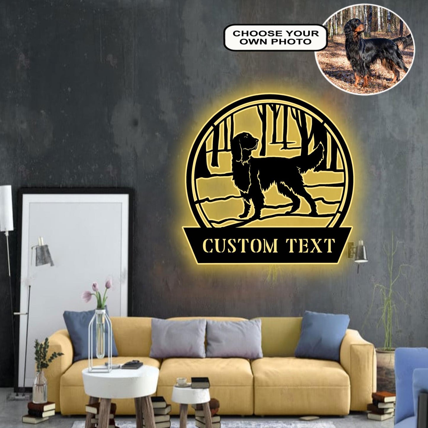 Personalized Gordon setter Dog Metal Sign Led Lights Custom Name Photo