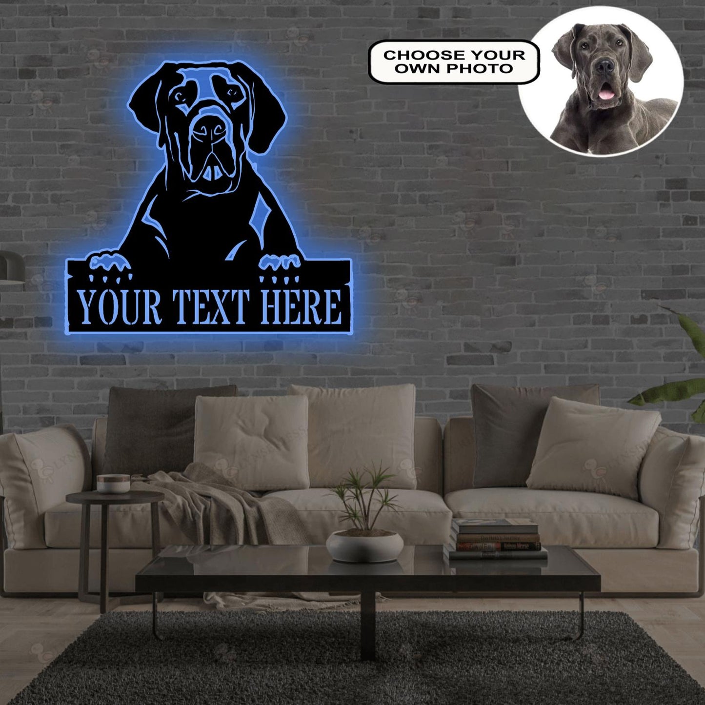 Personalized Great Dane Dog Metal Sign Led Lights Custom Name Photo
