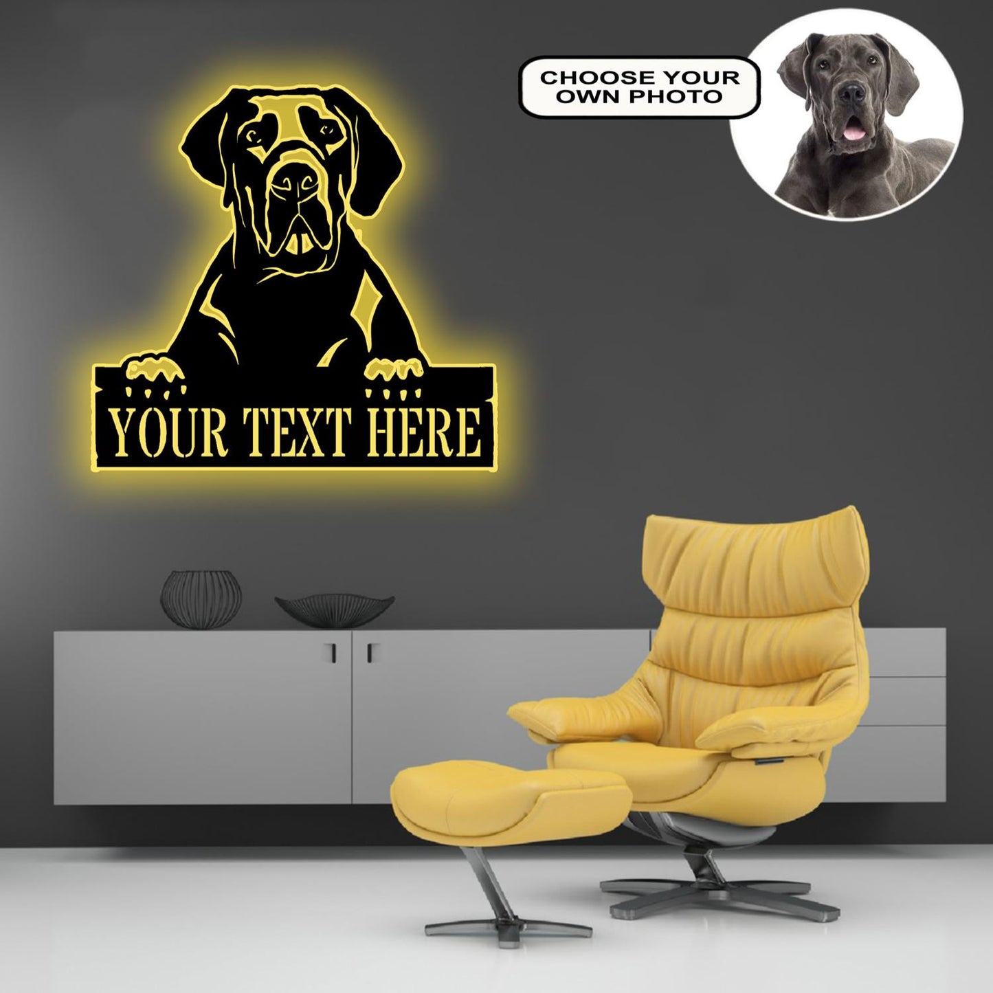 Personalized Great Dane Dog Metal Sign Led Lights Custom Name Photo