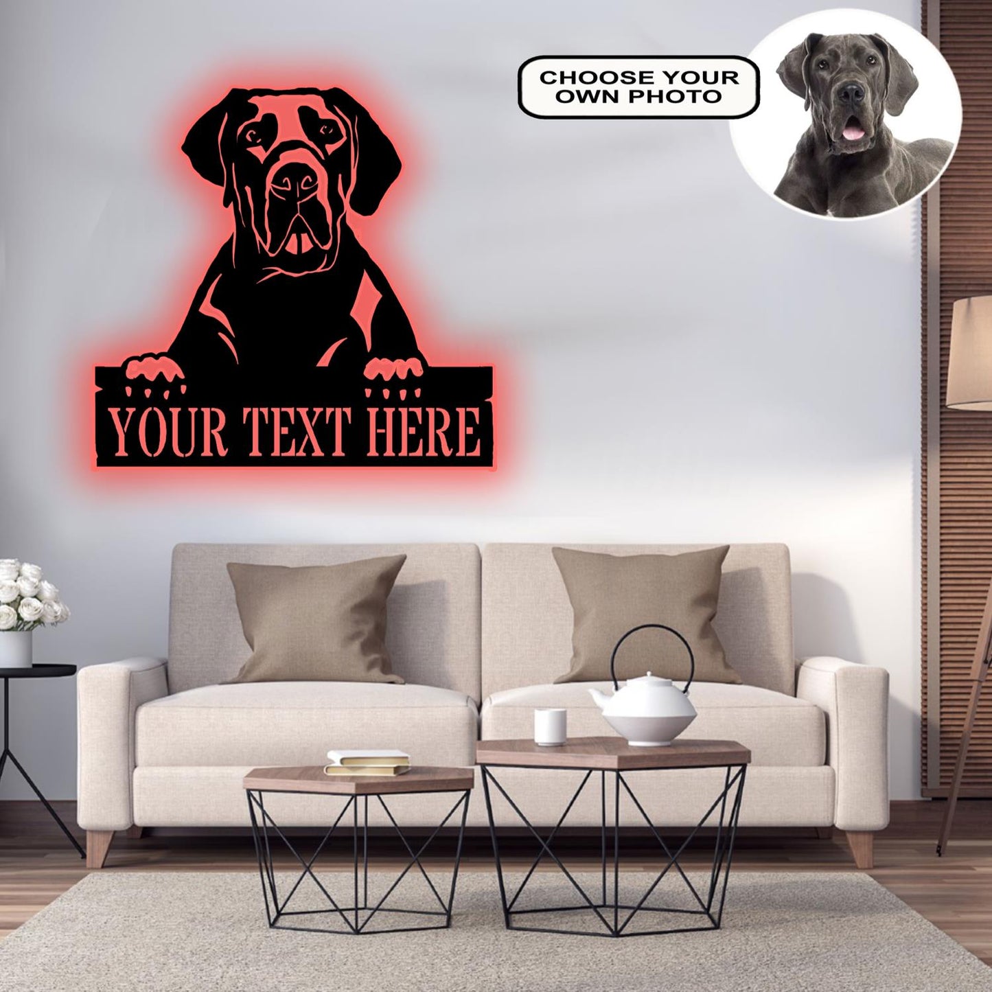 Personalized Great Dane Dog Metal Sign Led Lights Custom Name Photo