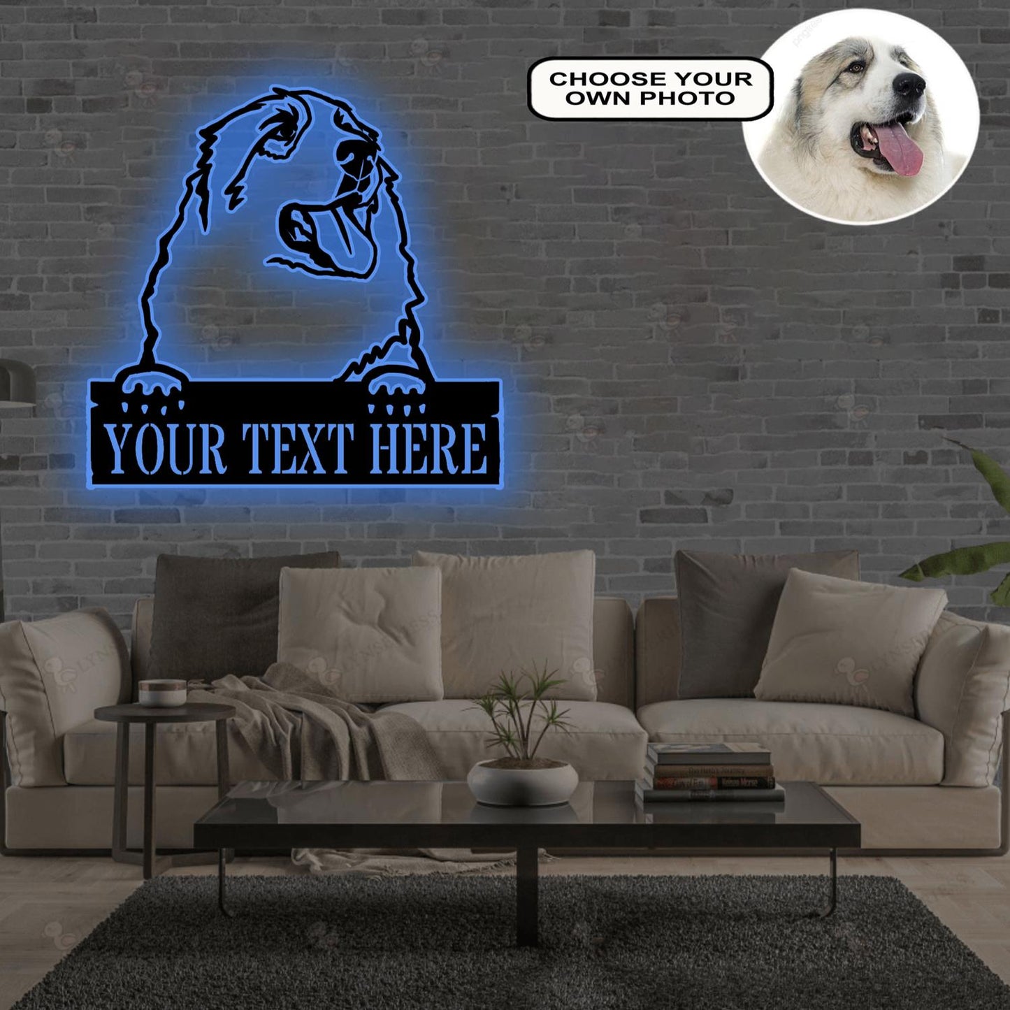 Personalized Great pyrenees Dog Metal Sign Led Lights Custom Name Photo