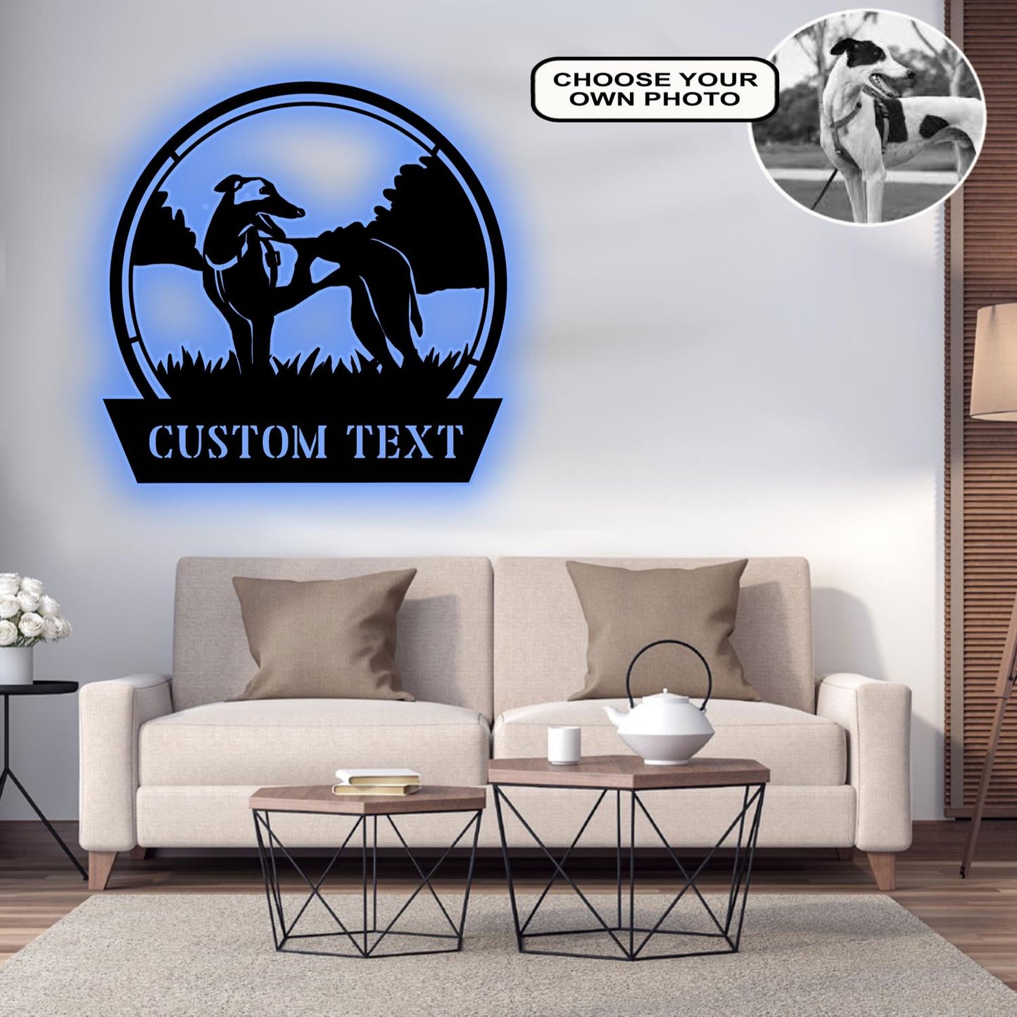 Personalized Greyhound Dog Metal Sign Led Lights Custom Name Photo