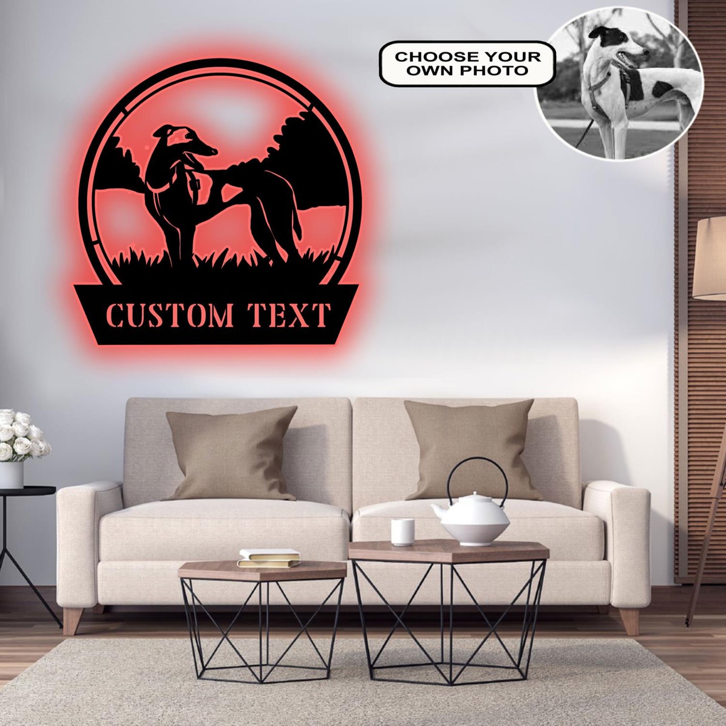Personalized Greyhound Dog Metal Sign Led Lights Custom Name Photo