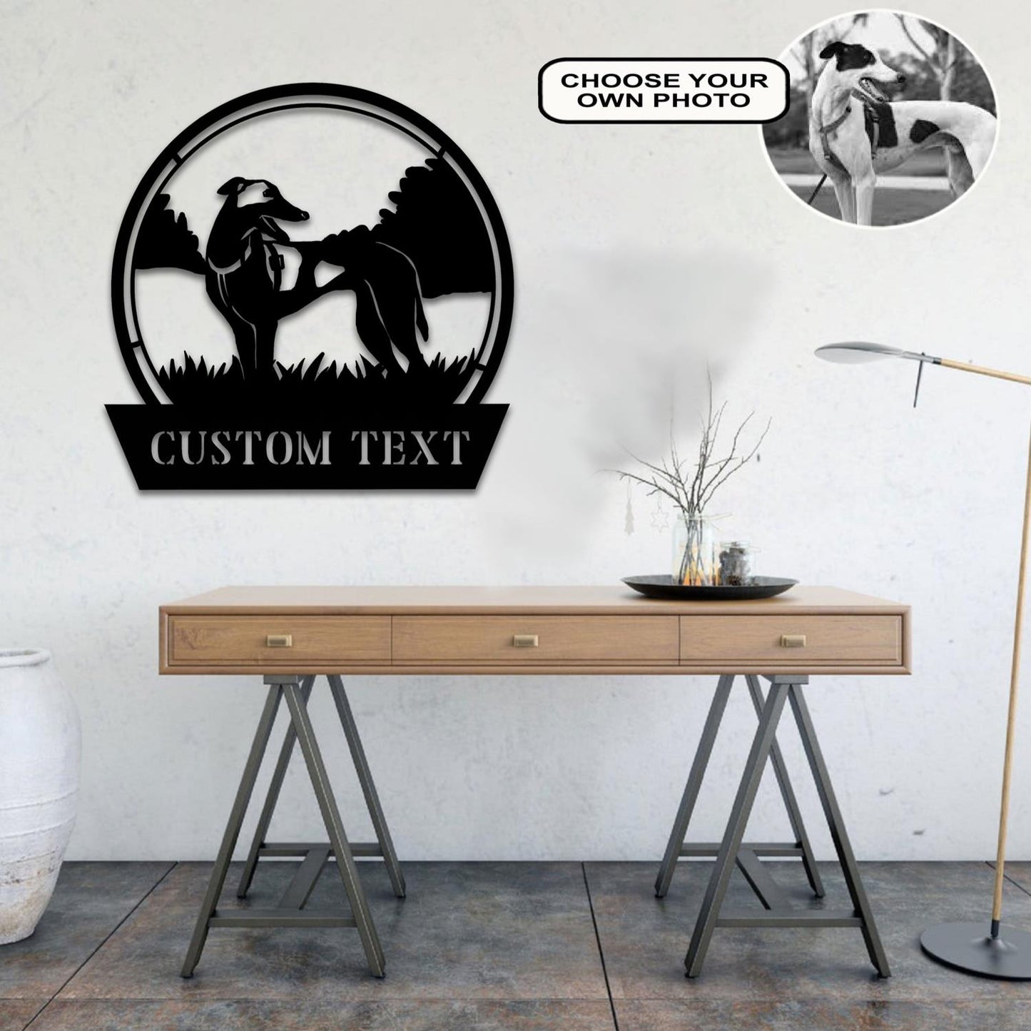 Personalized Greyhound Dog Metal Sign Led Lights Custom Name Photo