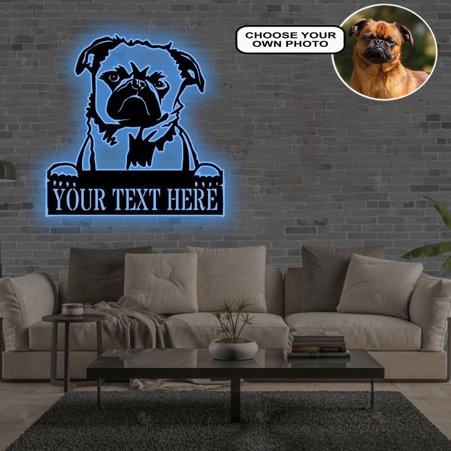 Personalized Griffon bruxellois Dog Metal Sign Led Lights Custom Name Photo