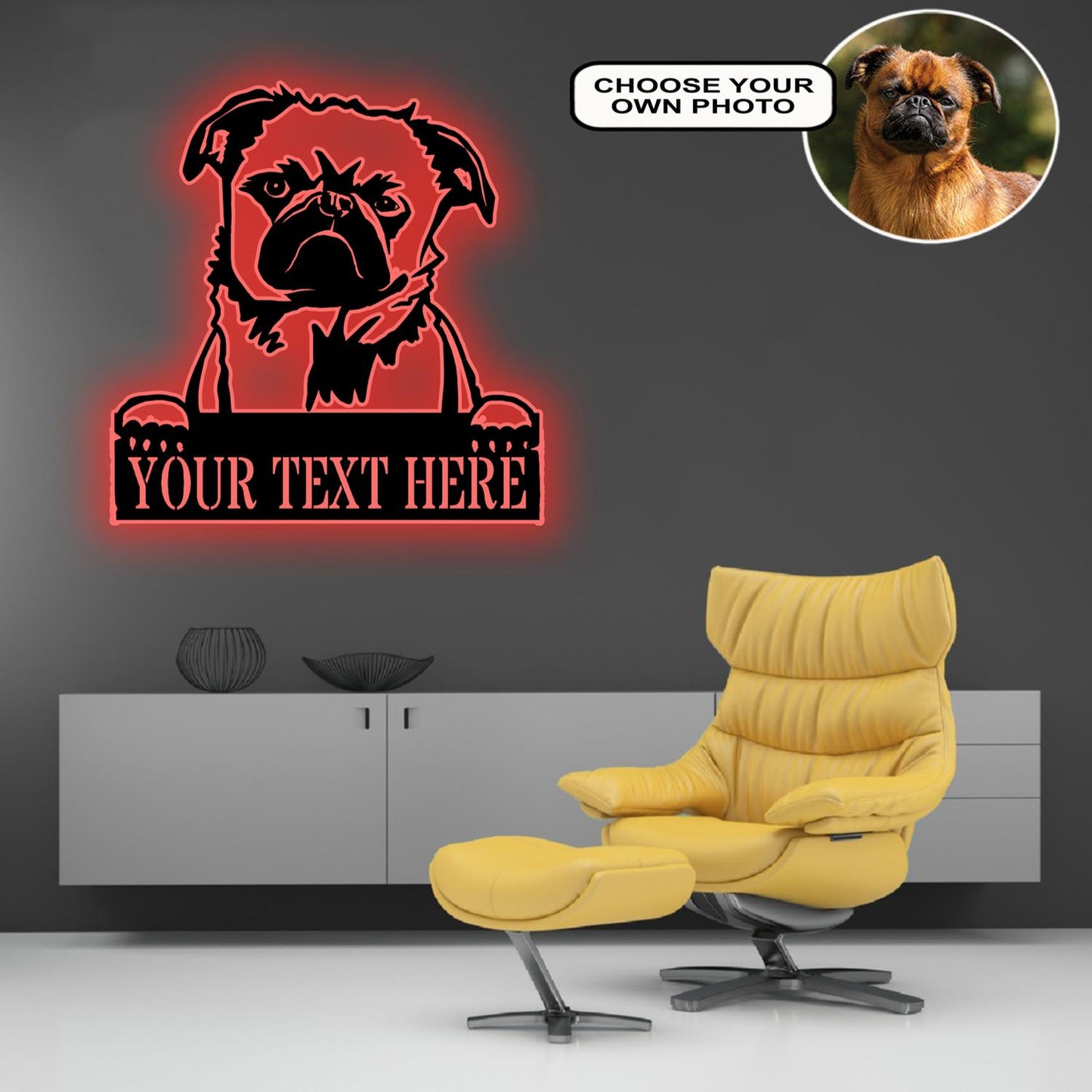 Personalized Griffon bruxellois Dog Metal Sign Led Lights Custom Name Photo