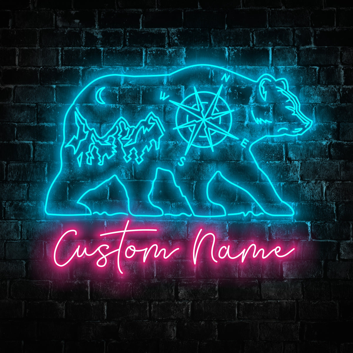 Personalized Name Bear Neon Sign - Custom Name Mountain Neon Signs For Home, Birthday Gift Giving Name Neon Lights