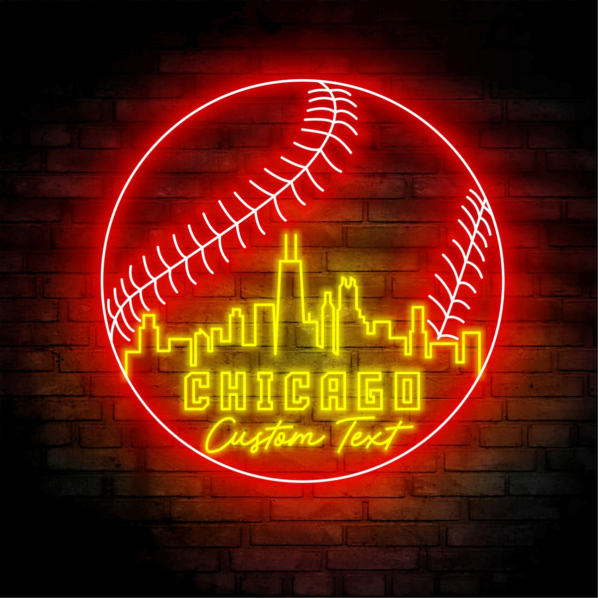 Chicago Skyline Baseball Neon Sign - Custom Name Chicago Skyline Baseball Neon Signs For Home, Birthday Gift Giving Name Neon Lights