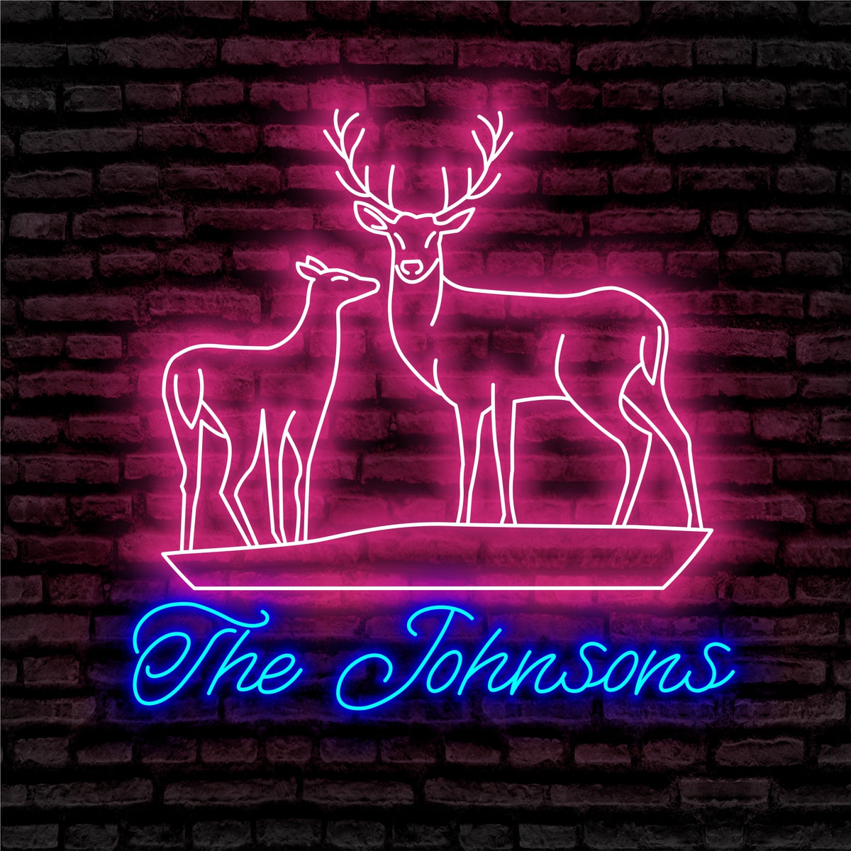 Deer Couple Neon Sign - Custom Name Deer Couple Neon Signs For Home, Birthday Gift Giving Name Neon Lights