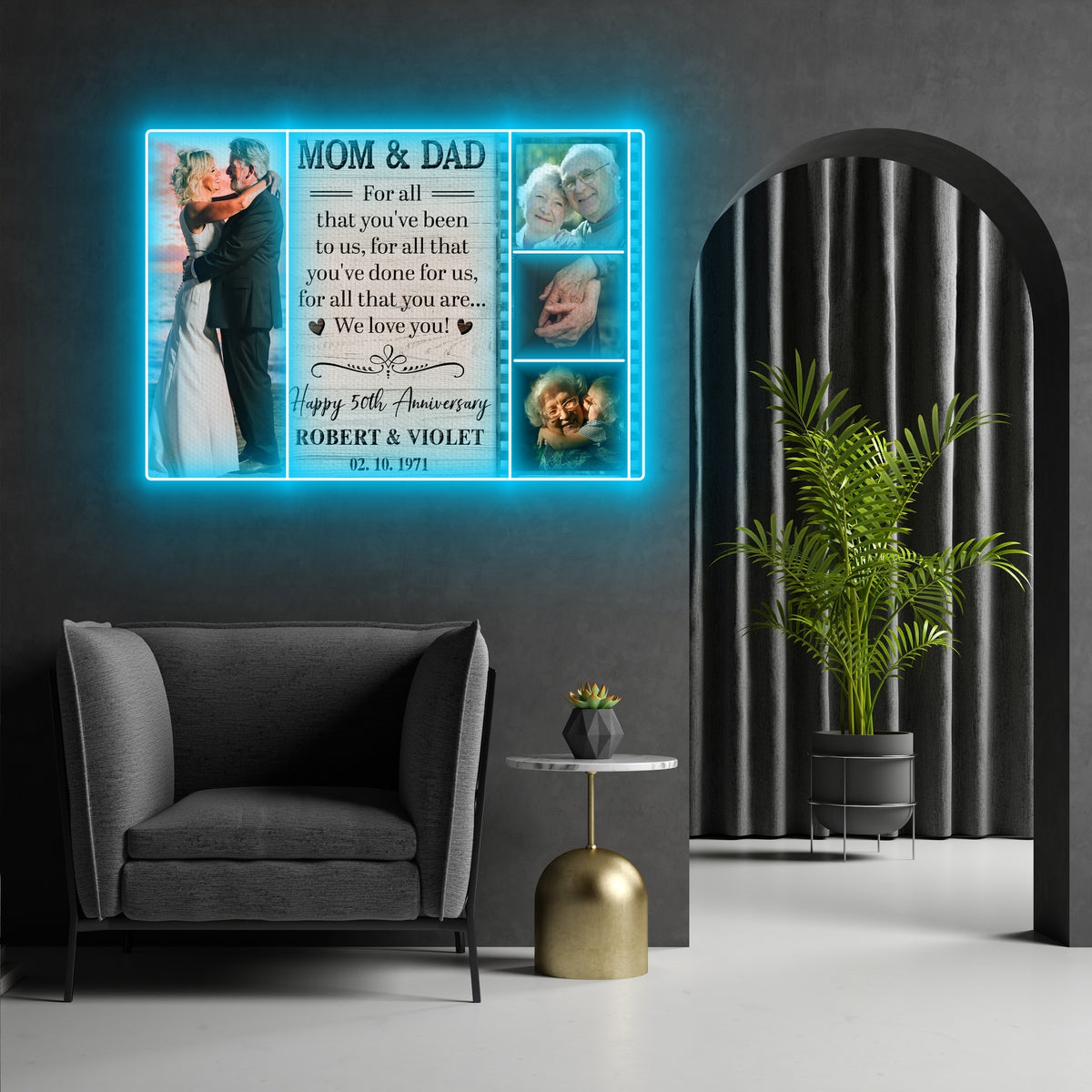 Mom Dad Happy 50th Wedding Anniversary Personalized Led Neon Signs Acrylic Artwork