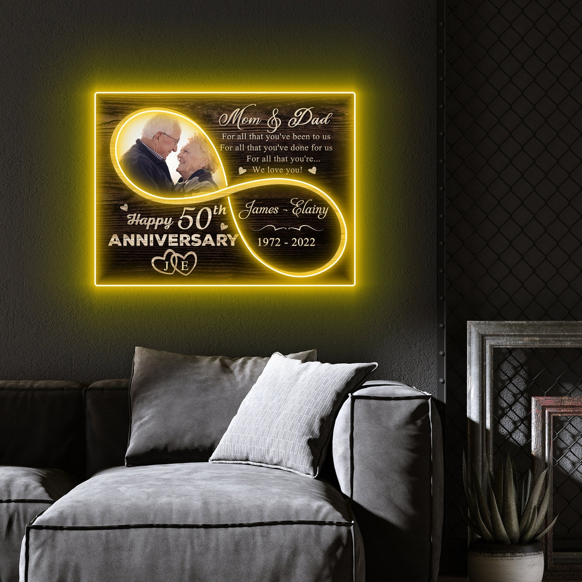 Mom Dad We Love You 50th Anniversary Personalized Led Neon Signs Acrylic Artwork For Parent