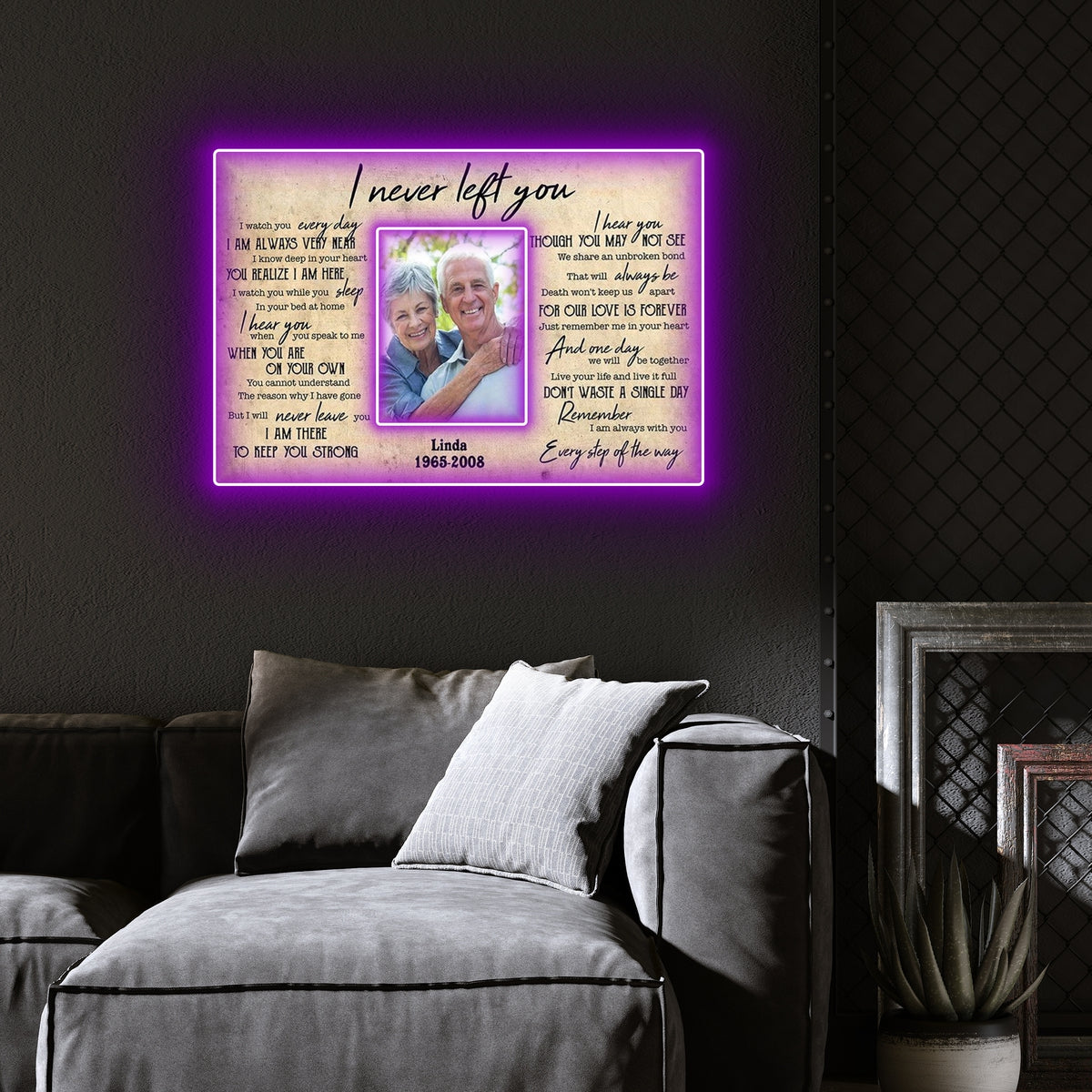 Never left you Led Neon Signs Acrylic Artwork, Personalized Memorial Gift For Loss of Dad, Mom