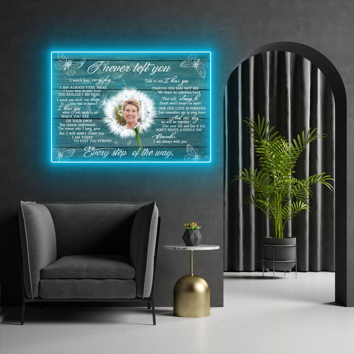 Personalized Sympathy Memorial I Never Left You Led Neon Signs Acrylic Artwork White Chrysanthemum