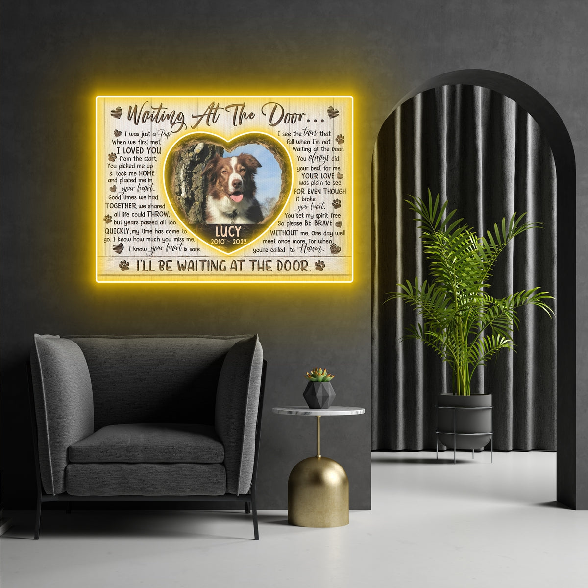 Waiting At The Door Led Neon Signs Acrylic Artwork Pet Dog Cat Memorial Personalized Photo Gifts