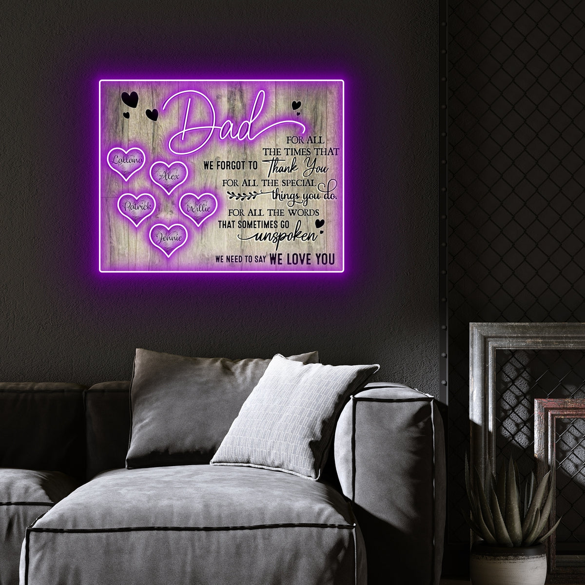 We Love You Thank You Dad Heart Led Neon Signs Acrylic Artwork Personalized Gift For Father