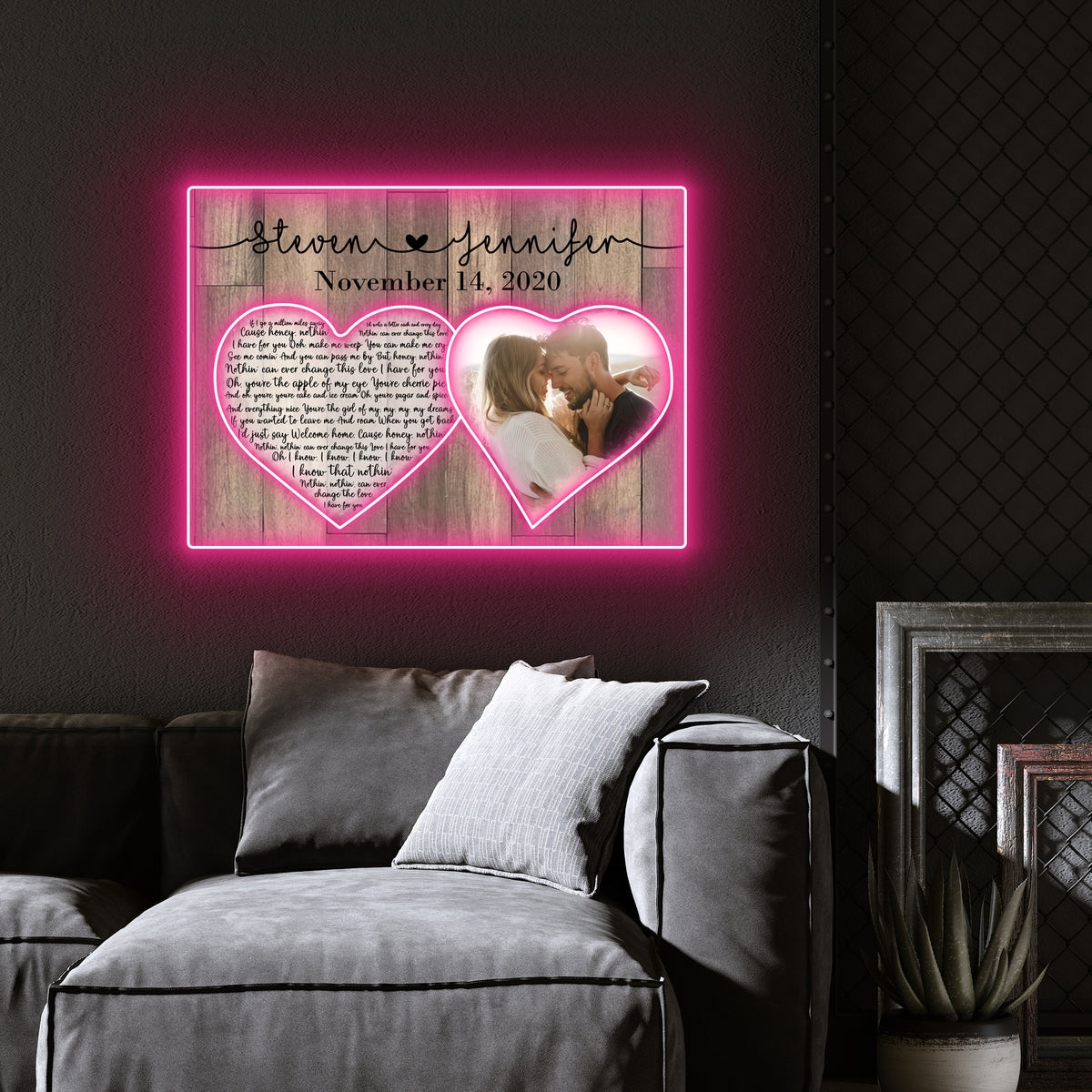Wedding Anniversary Couple Lyric Song Heart Personalized Led Neon Signs Acrylic Artwork
