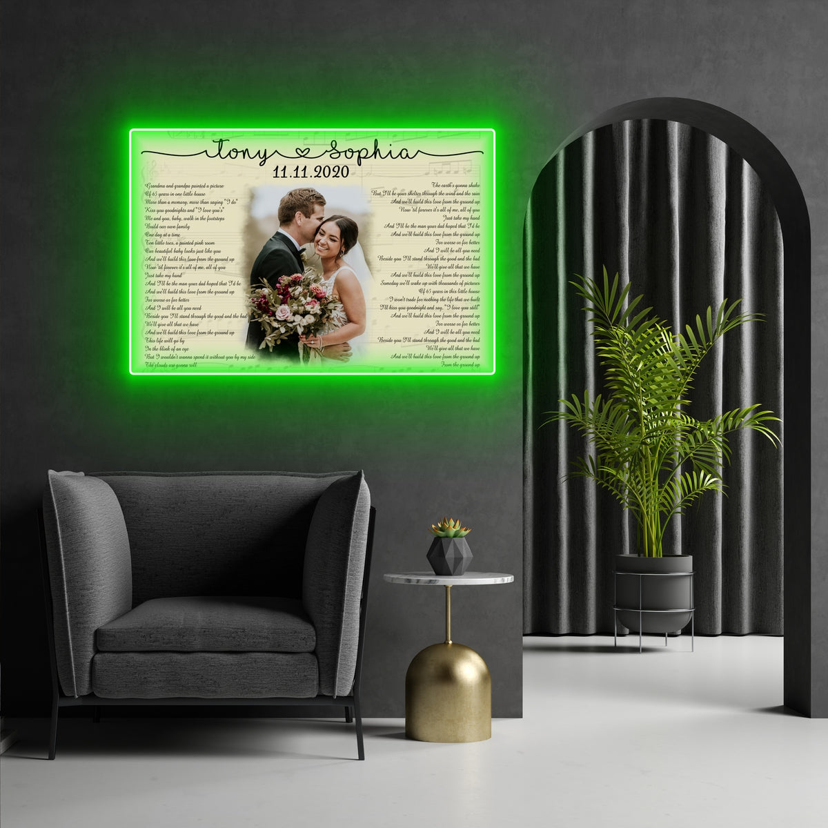Wedding Anniversary Song Lyrics Sheet Music Couple Personalized Led Neon Signs Acrylic Artwork