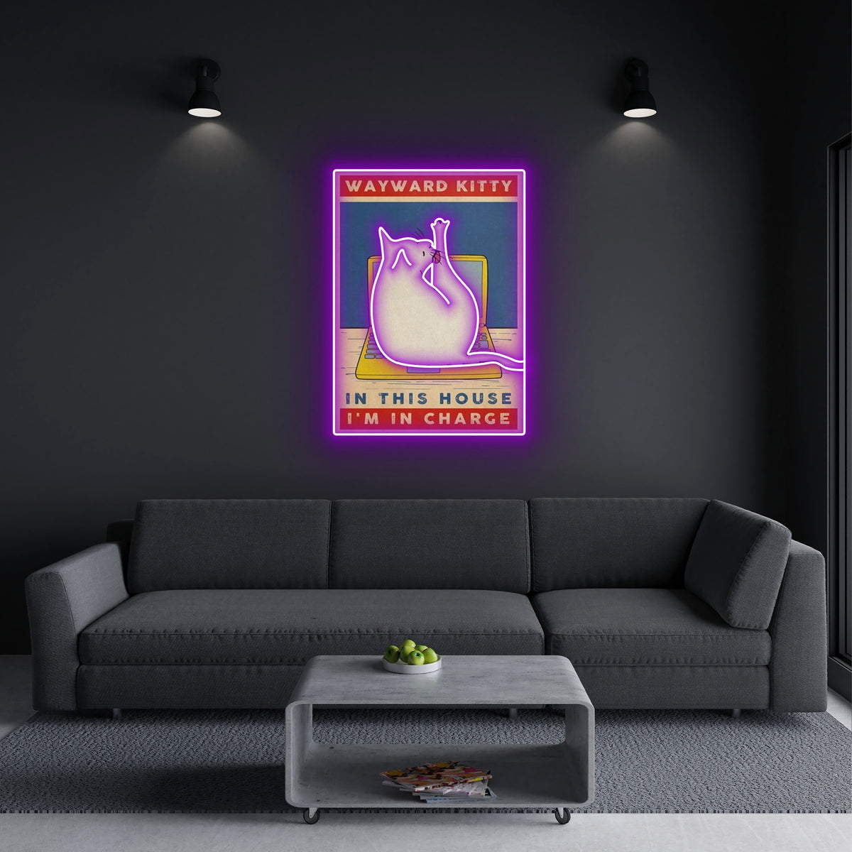 White Cat Rules The House Led Neon Signs Acrylic Artwork