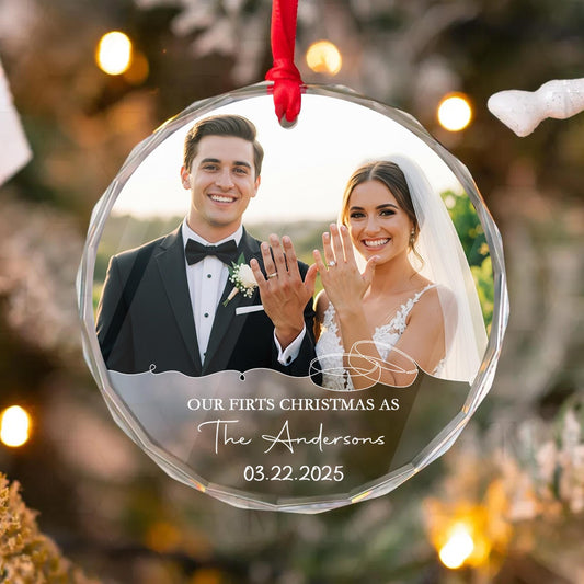 Personalized Wedding Photo Ornament,  Newlywed Glass Ornament