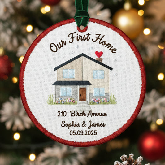 Personalized Our First Home Embroidered Canvas Ornament 2025, New Home Gift for Couple, Custom Housewarming Keepsake Decor, First Home Gift