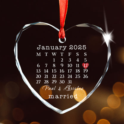 Married Ornament, Wedding Date Ornament, Crystal Ornaments