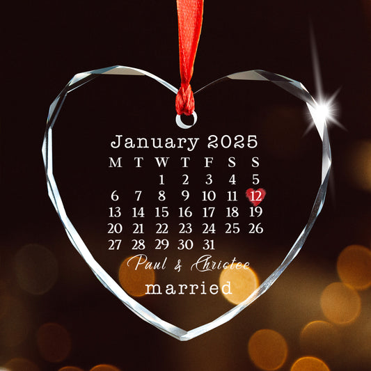 Married Ornament, Wedding Date Ornament, Crystal Ornaments