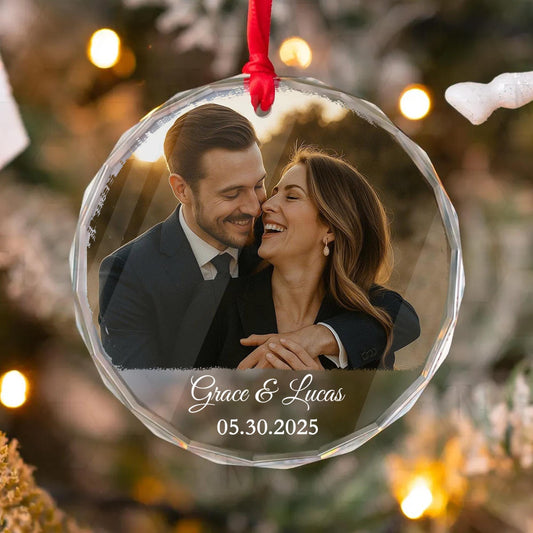 Personalized Couple Photo Ornament, Custom Glass Ornament