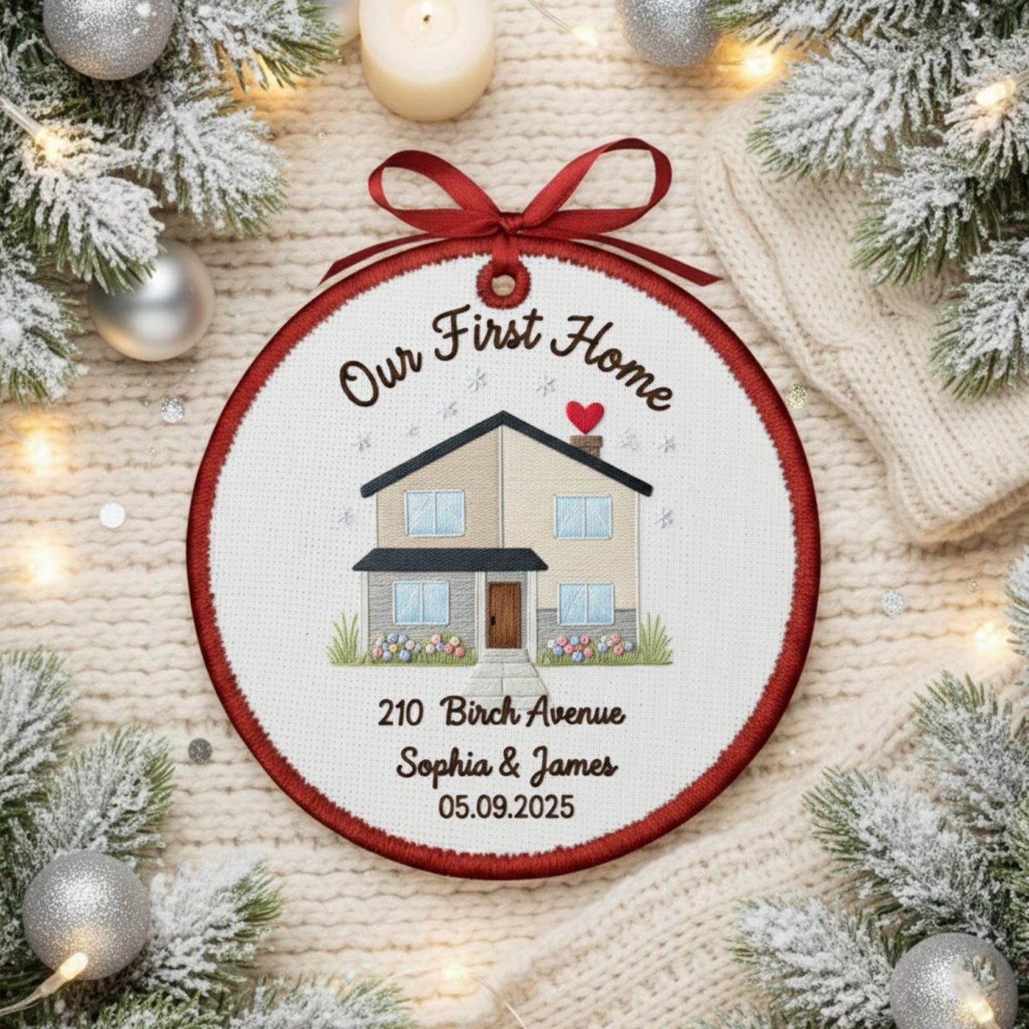 Personalized Our First Home Embroidered Canvas Ornament 2025, New Home Gift for Couple, Custom Housewarming Keepsake Decor, First Home Gift