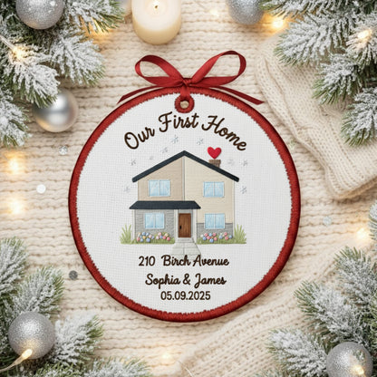 Personalized Our First Home Embroidered Canvas Ornament 2025, New Home Gift for Couple, Custom Housewarming Keepsake Decor, First Home Gift
