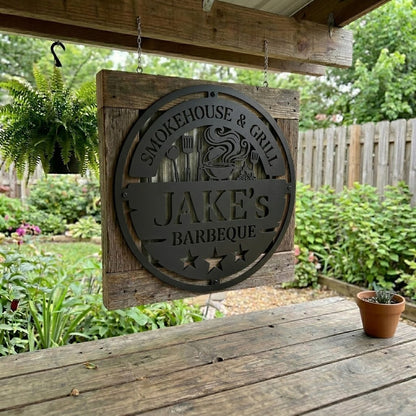Personalized Metal BBQ Smoker and Grill Sign
