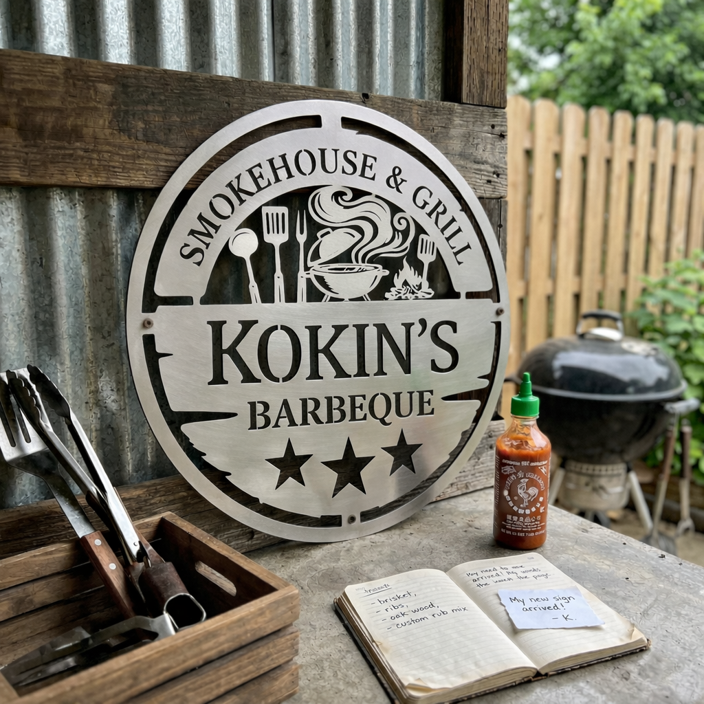 Personalized Metal BBQ Smoker and Grill Sign