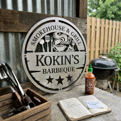 Personalized Metal BBQ Smoker and Grill Sign
