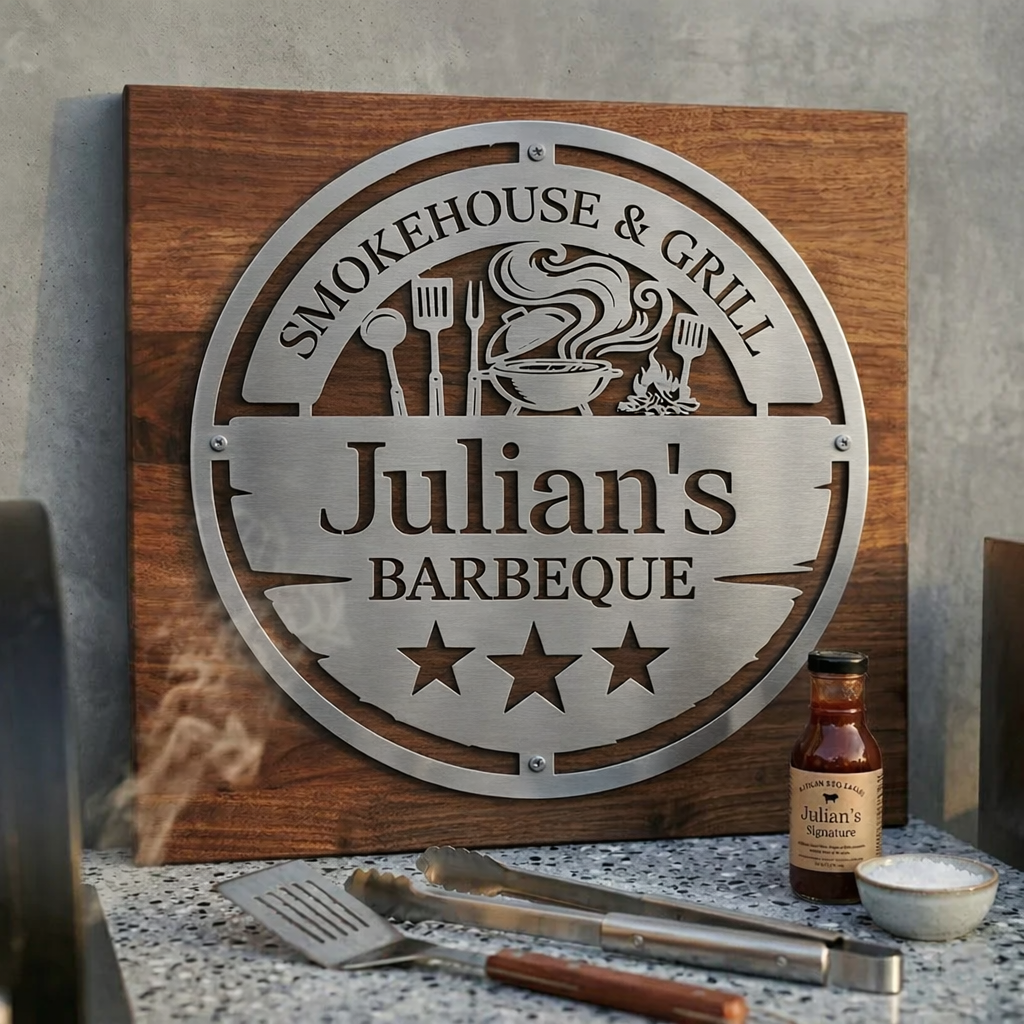 Personalized Metal BBQ Smoker and Grill Sign