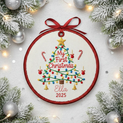 Personalized Embroidered Baby’s First Christmas Tree Ornament 2025 – Custom Canvas Keepsake Gift for Baby, Christmas Embroidered Ornament
