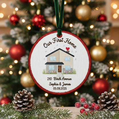 Personalized Our First Home Embroidered Canvas Ornament 2025, New Home Gift for Couple, Custom Housewarming Keepsake Decor, First Home Gift