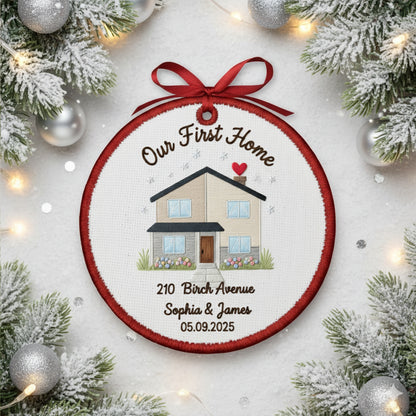 Personalized Our First Home Embroidered Canvas Ornament 2025, New Home Gift for Couple, Custom Housewarming Keepsake Decor, First Home Gift