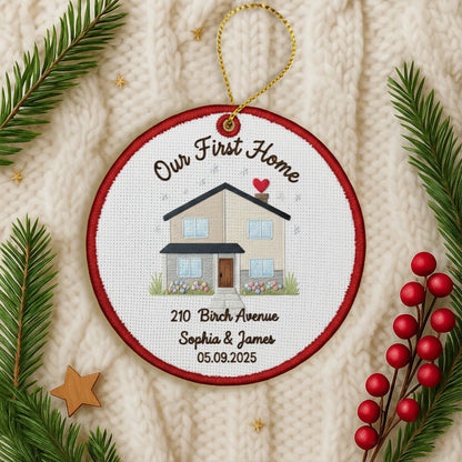 Personalized Our First Home Embroidered Canvas Ornament 2025, New Home Gift for Couple, Custom Housewarming Keepsake Decor, First Home Gift