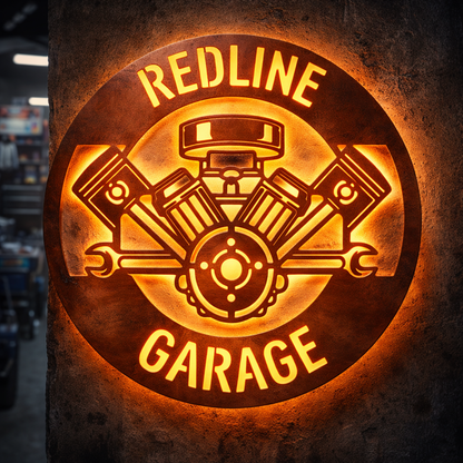 Custom Garage Metal Sign – Dad Gift, Mechanic Wall Decor with Piston & Wrench