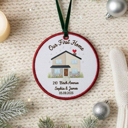 Personalized Our First Home Embroidered Canvas Ornament 2025, New Home Gift for Couple, Custom Housewarming Keepsake Decor, First Home Gift
