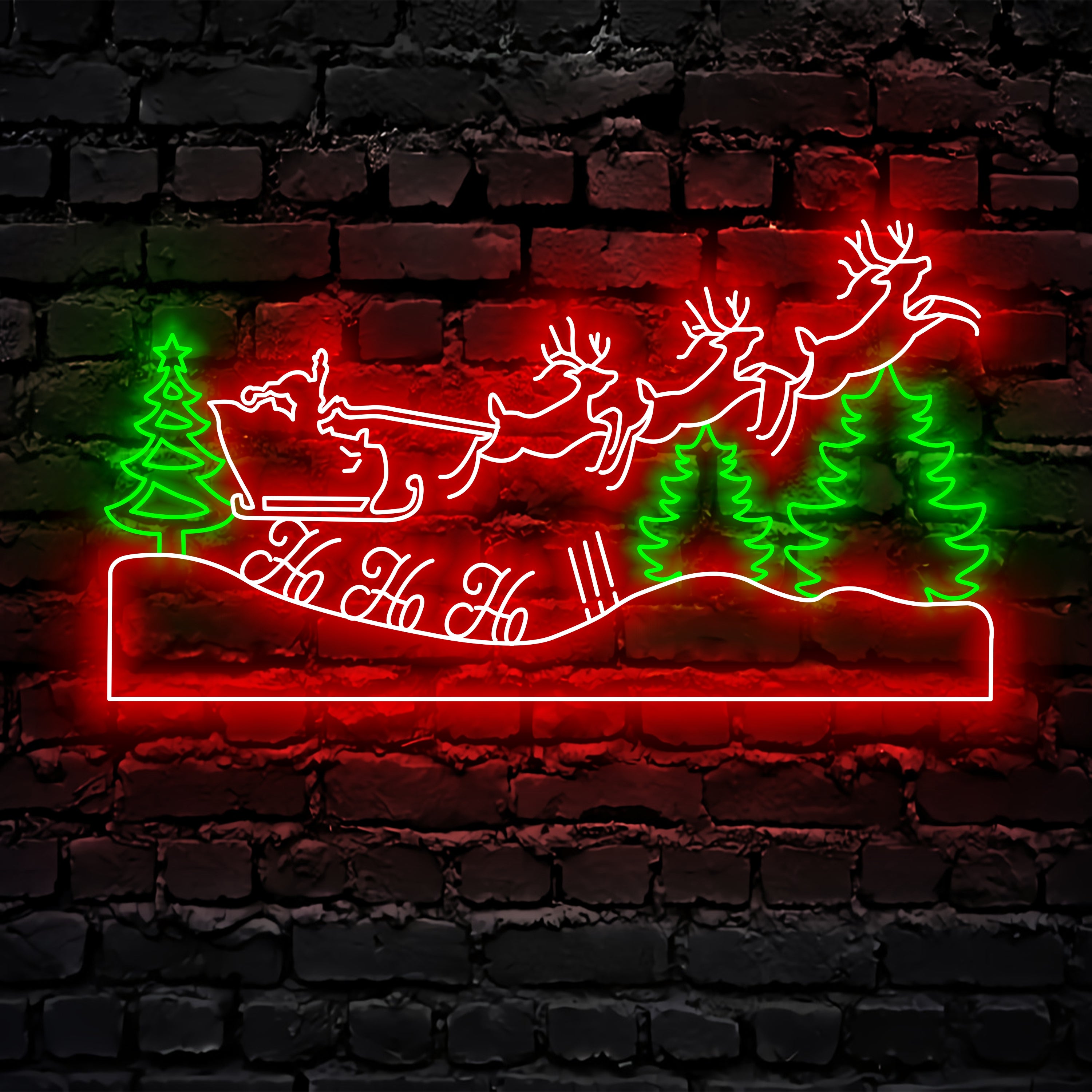 Vintage Christmas Neon Sign, Santa Claus with Reindeers Neon Sign, Xma ...