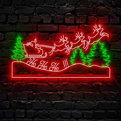 Vintage Christmas Neon Sign, Santa Claus with Reindeers Neon Sign, Xmas Village Home Decor Gift