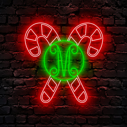 Personalized Candy Cane Monogram Neon Sign, Custom Merry Christmas Neon Sign, Personalized Merry Name Sign Xmas Home Decor Christmas Gift