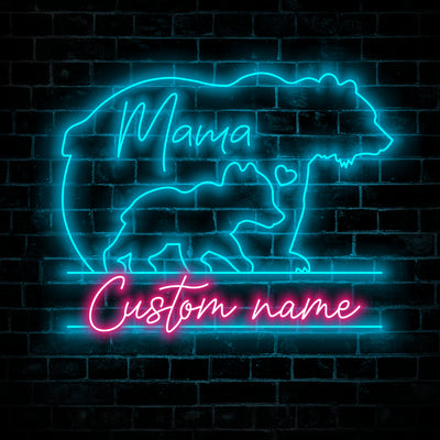 Custom Mom Baby Bear Neon Sign Wall Art LED Light Personalized Family Bear Lover Name Neon Sign Home Decor Boy Girl Nursery Decoration Xmas