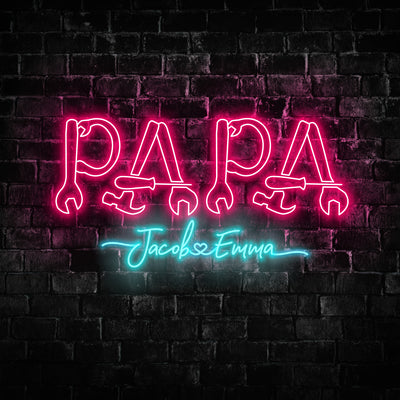 Papa Custom Neon Sign - Personalized Father's Day Gifts 2023 - Wall Art and Gift Ideas - LED Neon Sign for Dad